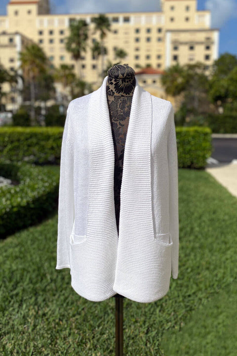 Open Front Long Cardigan in White available at Mildred Hoit in Palm Beach.