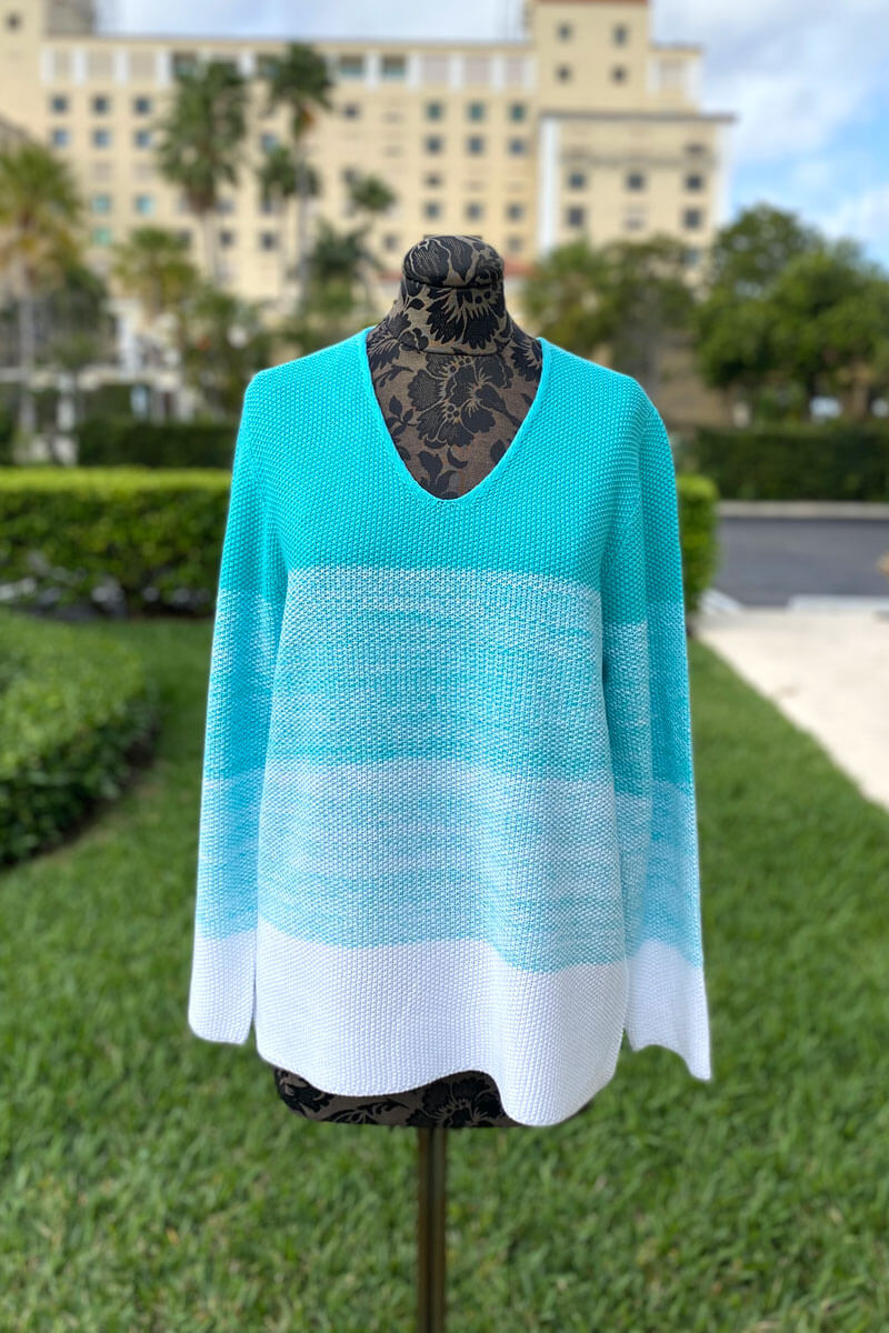 Colorblock Sweater in Teal and White available at Mildred Hoit.