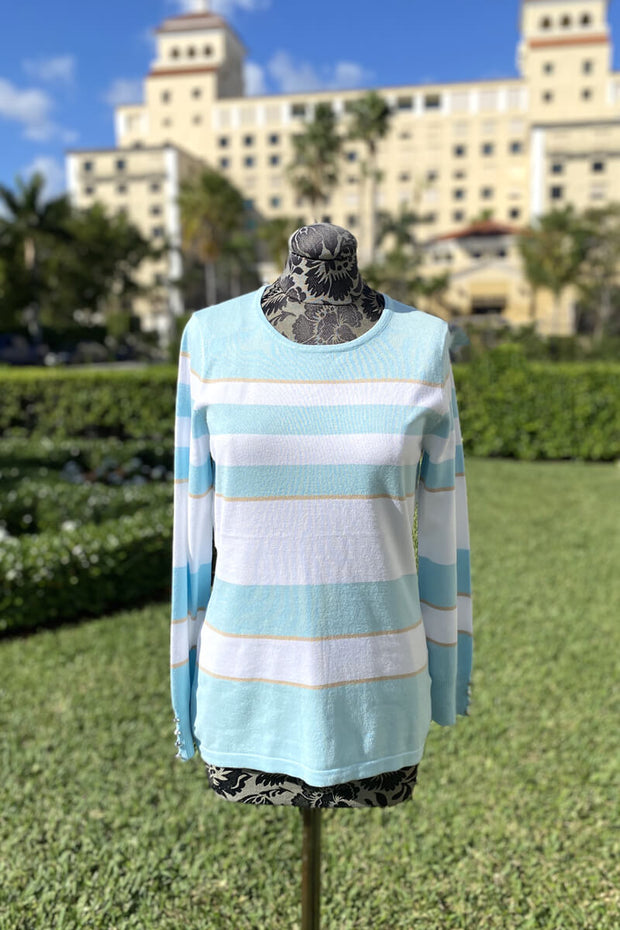Marble Striped Long Sleeve Top in Aqua and Orange available at Mildred Hoit in Palm Beach.