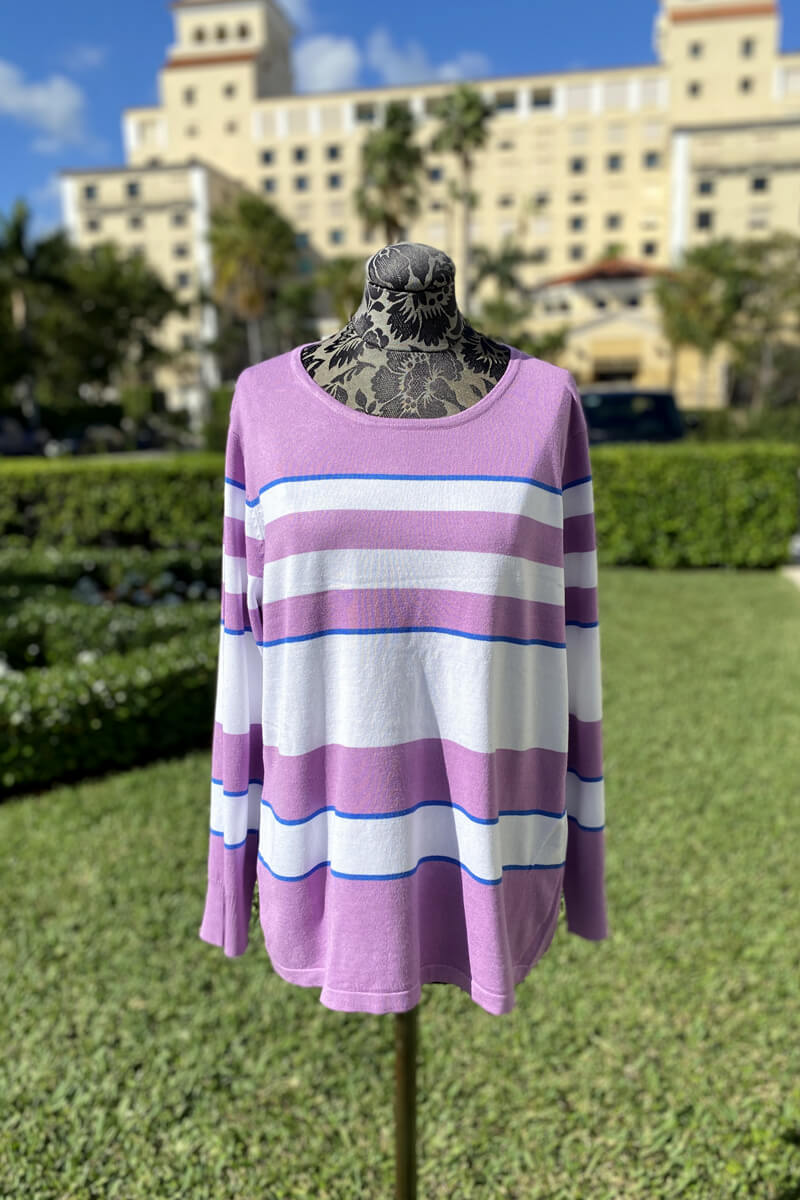 Marble Striped Long Sleeve Top in Lilac and Royal available at Mildred Hoit in Palm Beach.