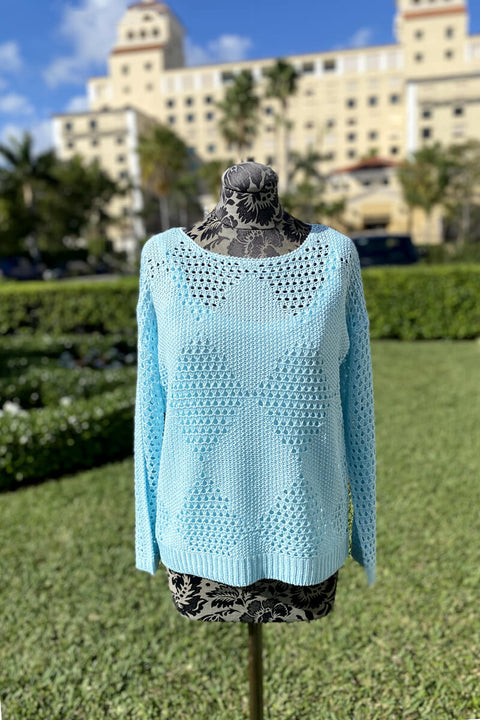 Marble Layered Sweater Set in Aqua Blue available at Mildred Hoit in Palm Beach.