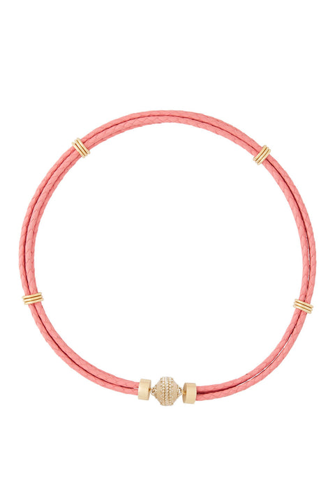 Clara Williams Aspen Braided Leather Watermelon Pink Necklace available at Mildred Hoit in Palm Beach.