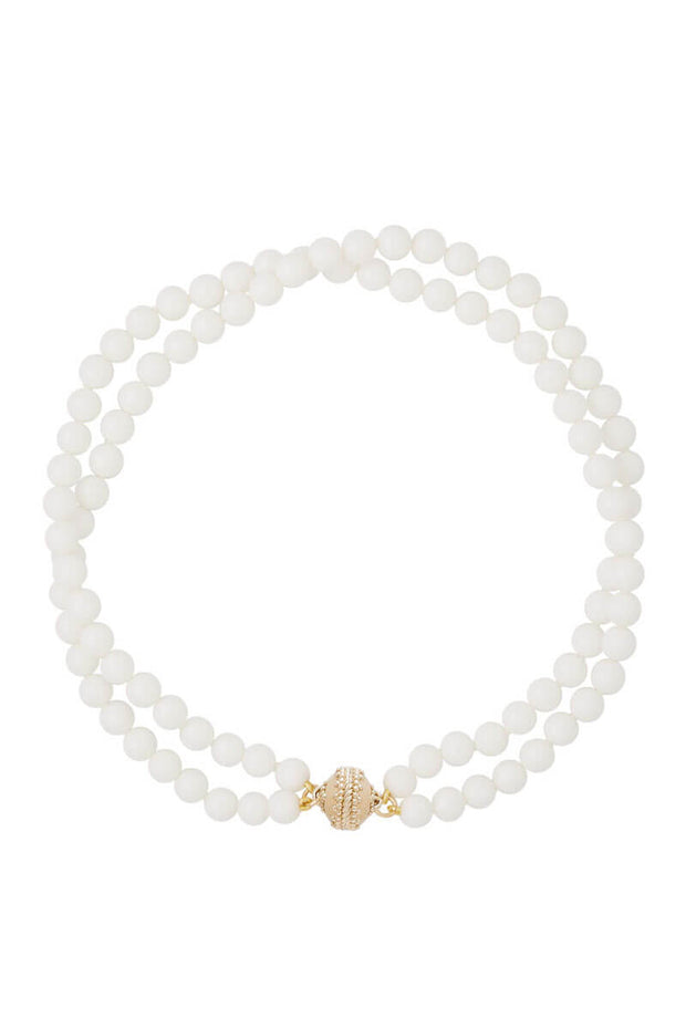 Clara Williams Victoire White Agate 8mm Double Strand Necklace available at Mildred Hoit in Palm Beach.