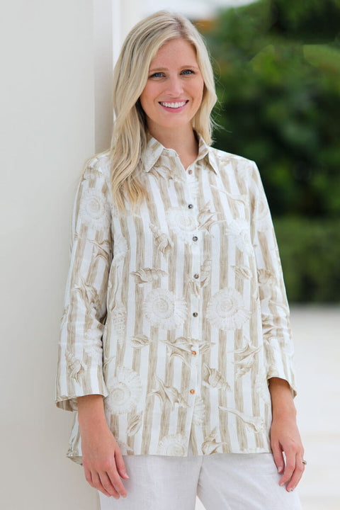 Linen Seashell Linen Tunic in Natural available at Mildred Hoit in Palm Beach.
