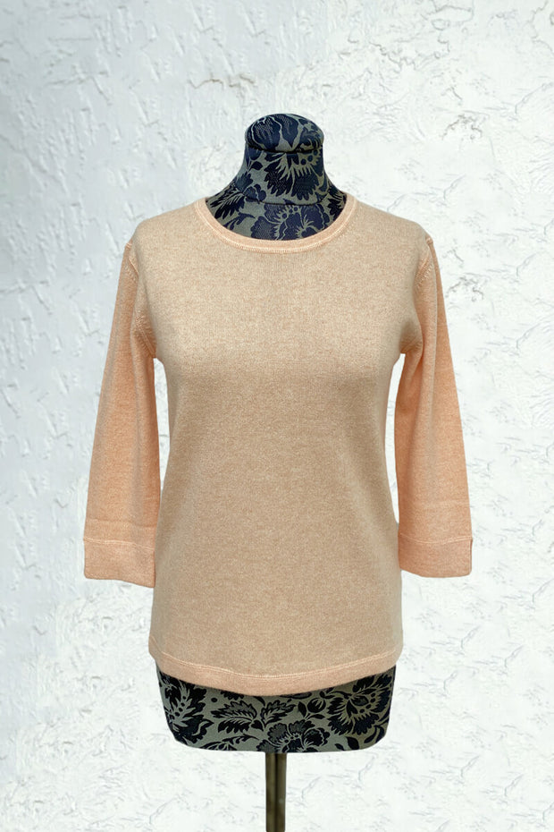 Kinross Three Quarter Sleeve Crew Sweater in Sunrise available at Mildred Hoit in Palm Beach.
