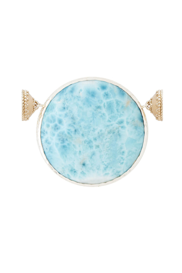 Clara Williams Larimar and Sterling Silver Round Centerpiece available at Mildred Hoit in Palm Beach.