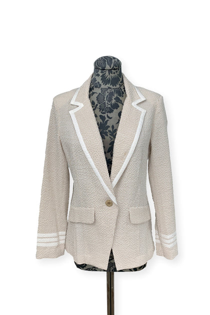 Peace of Cloth Seersucker Blazer in Tan and White | Mildred Hoit