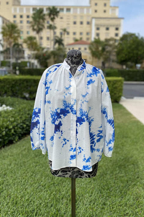 Italian Cotton Blouse in Blue and White available at Mildred Hoit in Palm Beach.
