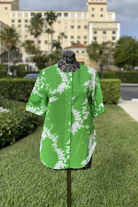 Italian Cotton Tunic in Green and White available at Mildred Hoit in Palm Beach.