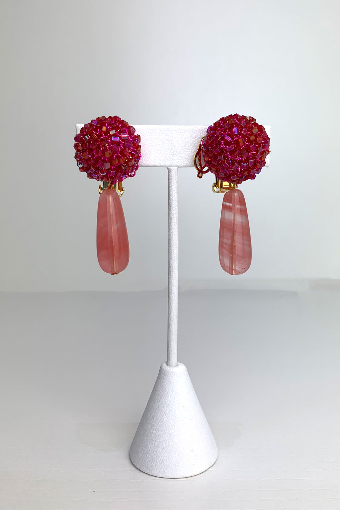 Lavish Pink Beaded Drop Earrings available at Mildred Hoit in Palm Beach.