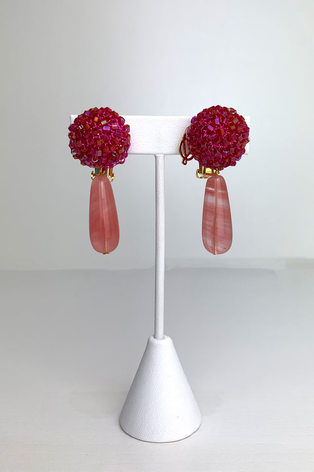 Lavish Pink Beaded Drop Earrings available at Mildred Hoit in Palm Beach.