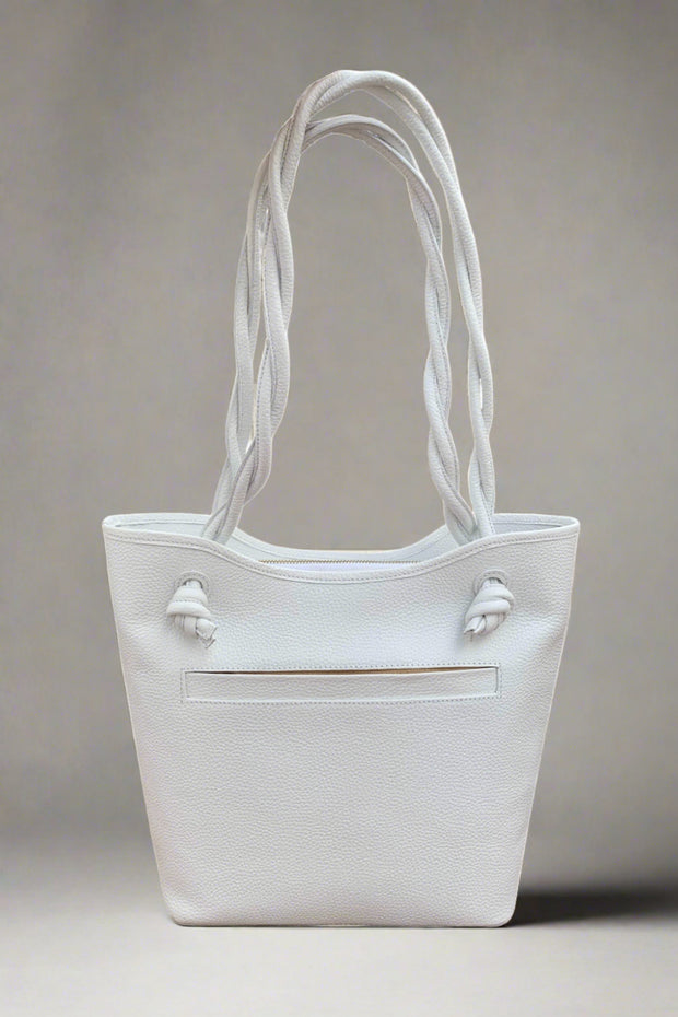 Medium White Leather Handbag available at Mildred Hoit in Palm Beach.