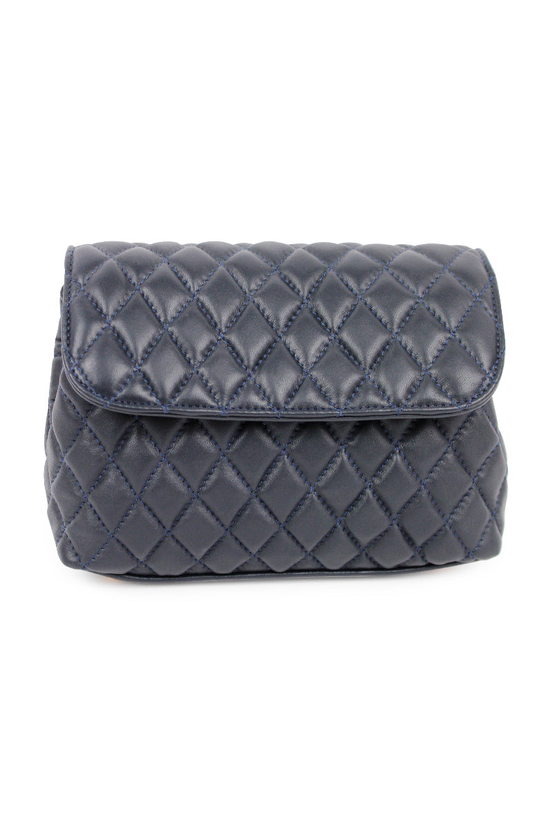 Navy Quilted Italian Leather Handbag - Navy - Mildred Hoit