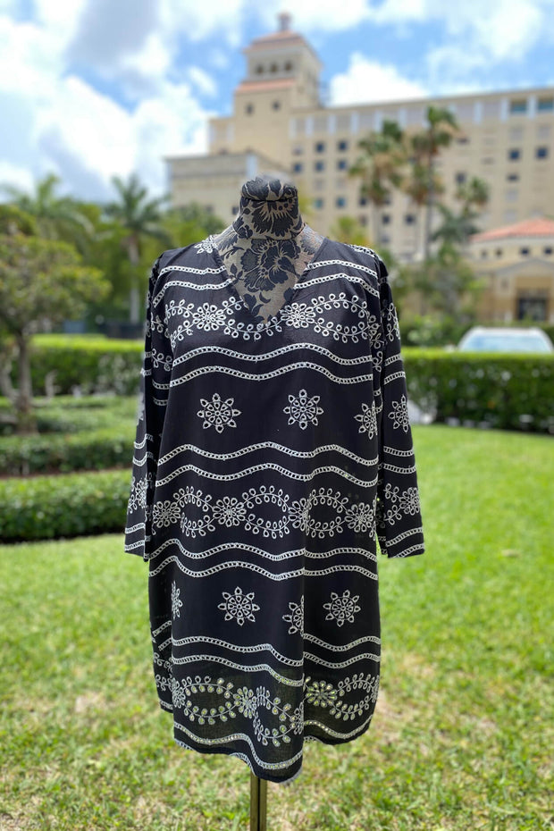 Eyelet Cotton V-Neck Cover Up Shirt available at Mildred Hoit in Palm Beach.