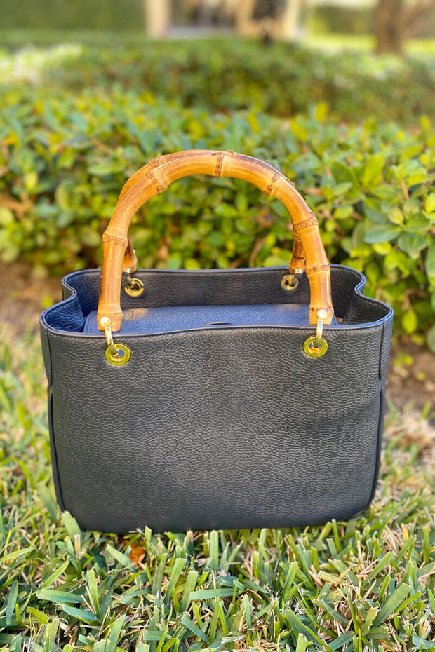 Italian Deerskin Handbag With Bamboo Handles - available in multiple colors!