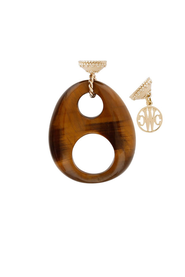 Clara Williams Tiger's Eye Double Circle Carved Tag available at Mildred Hoit in Palm Beach.