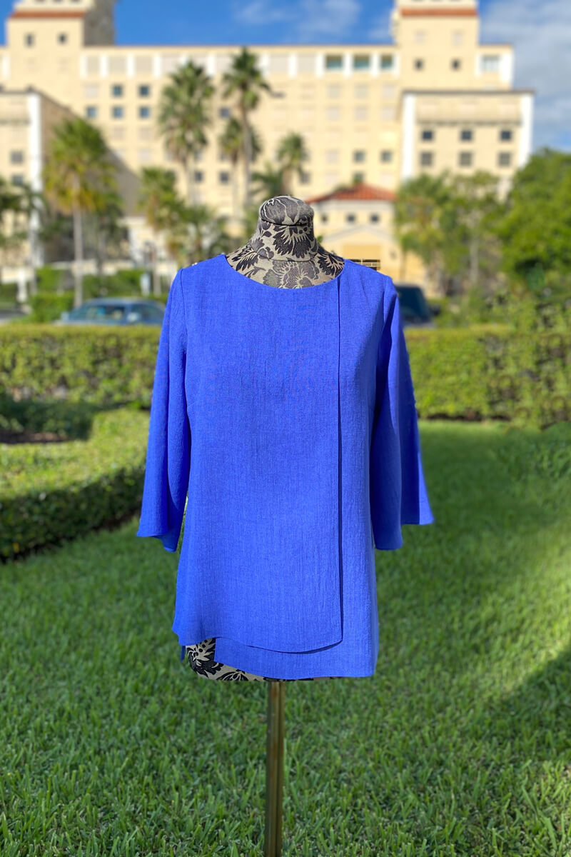 Emmelle Layered Front Microlinen Tunic - Electric Blue - Mildred Hoit