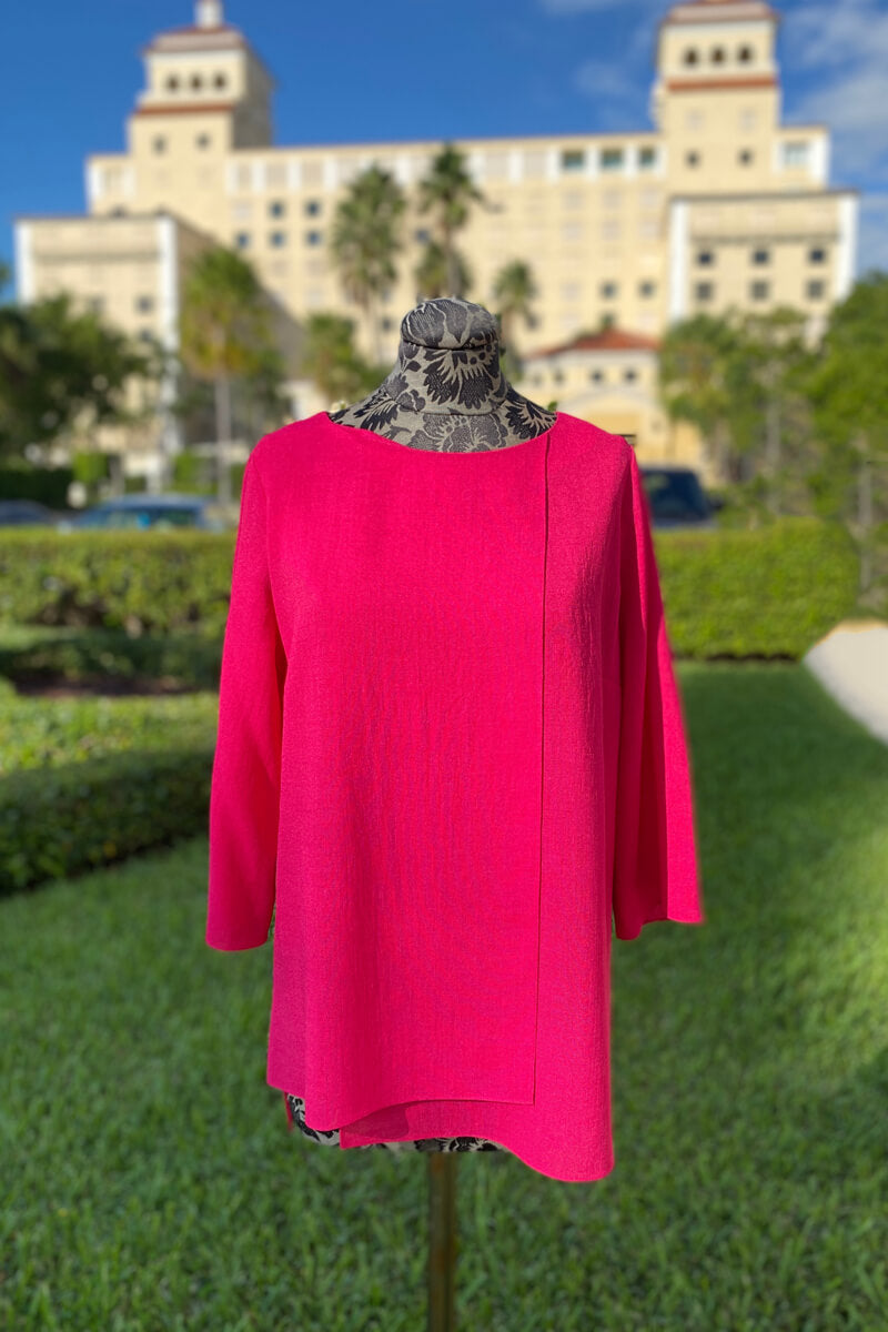 Emmelle Layered Front Microlinen Tunic - Fuchsia - Mildred Hoit