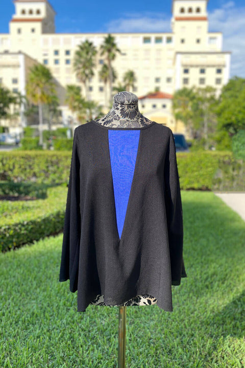 Emmelle Microlinen Color Block V Tunic in Black and Electric Blue available at Mildred Hoit in Palm Beach.
