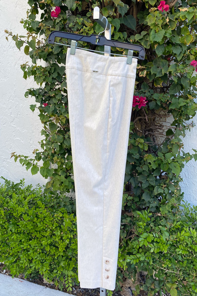 Outside View of Up Linen Natural Pants available at Mildred Hoit.