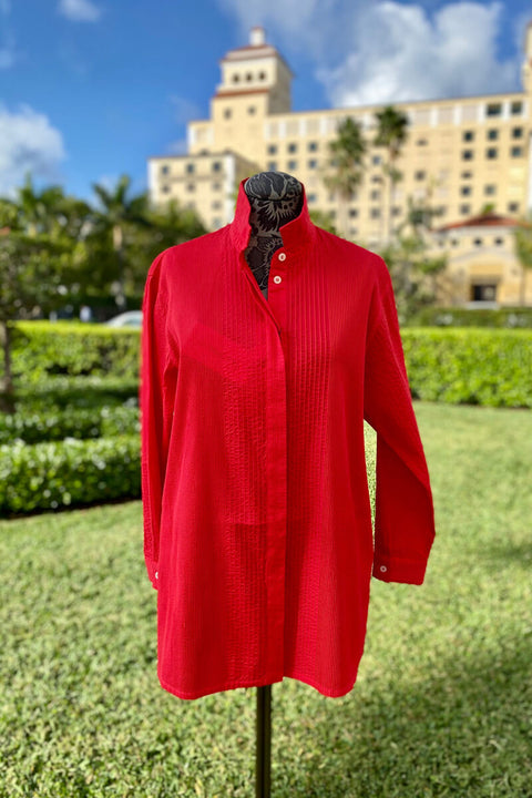 Yacco Maricard Cotton Tunic in Fire Red available at Mildred Hoit in Palm Beach.