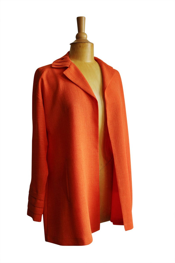 Emmelle Micro Linen A-Line Jacket in Tangerine - Mildred Hoit