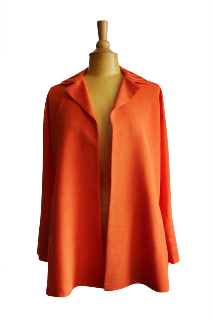 Emmelle Micro Linen A-Line Jacket in Tangerine - Mildred Hoit