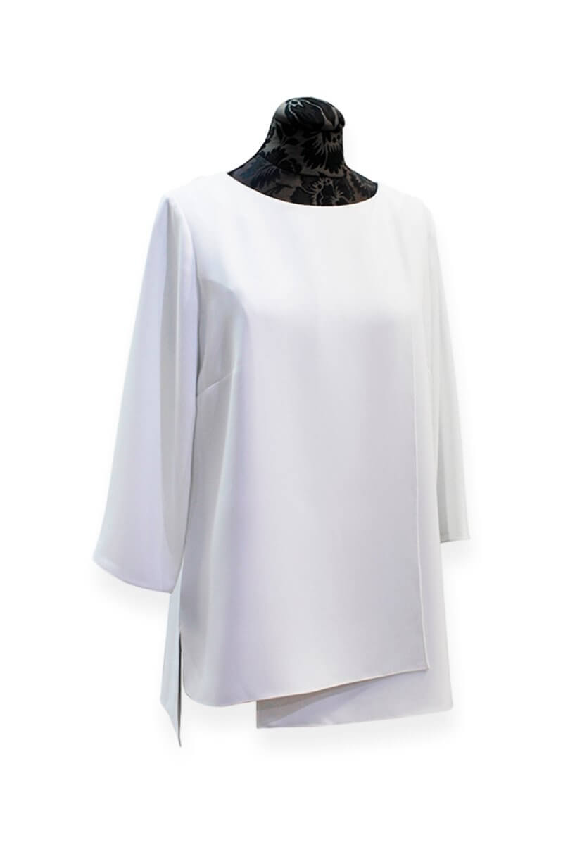 Emmelle Layered Front Luxurious Crepe Tunic - Pearl - Mildred Hoit