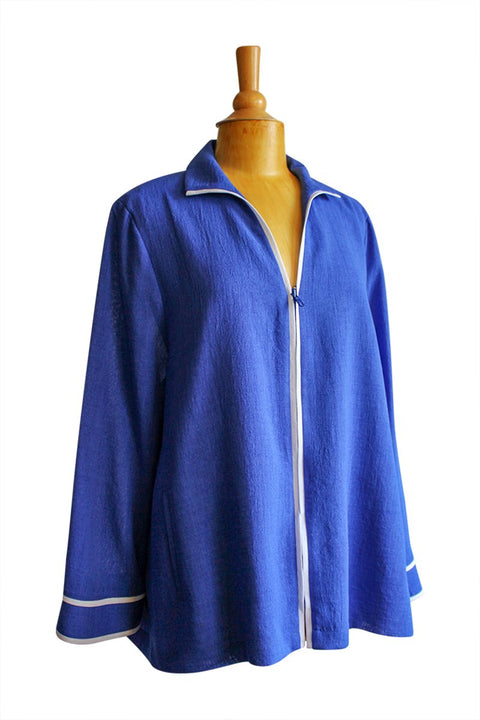 Emmelle Micro Linen Jacket in Electric Blue with White Trim