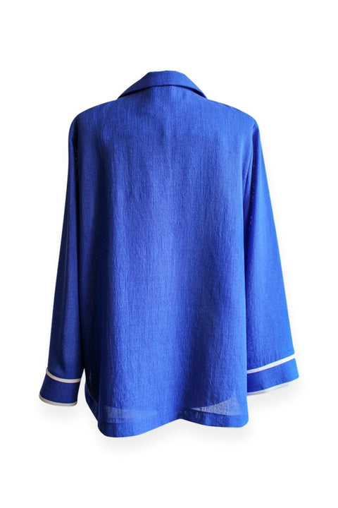 Emmelle Micro Linen Jacket in Electric Blue with White Trim