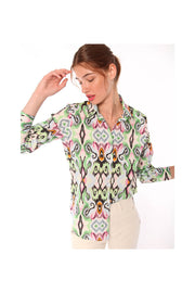 Vilagallo Gaby Ikat Shirt in Watercolor available at Mildred Hoit in Palm Beach.