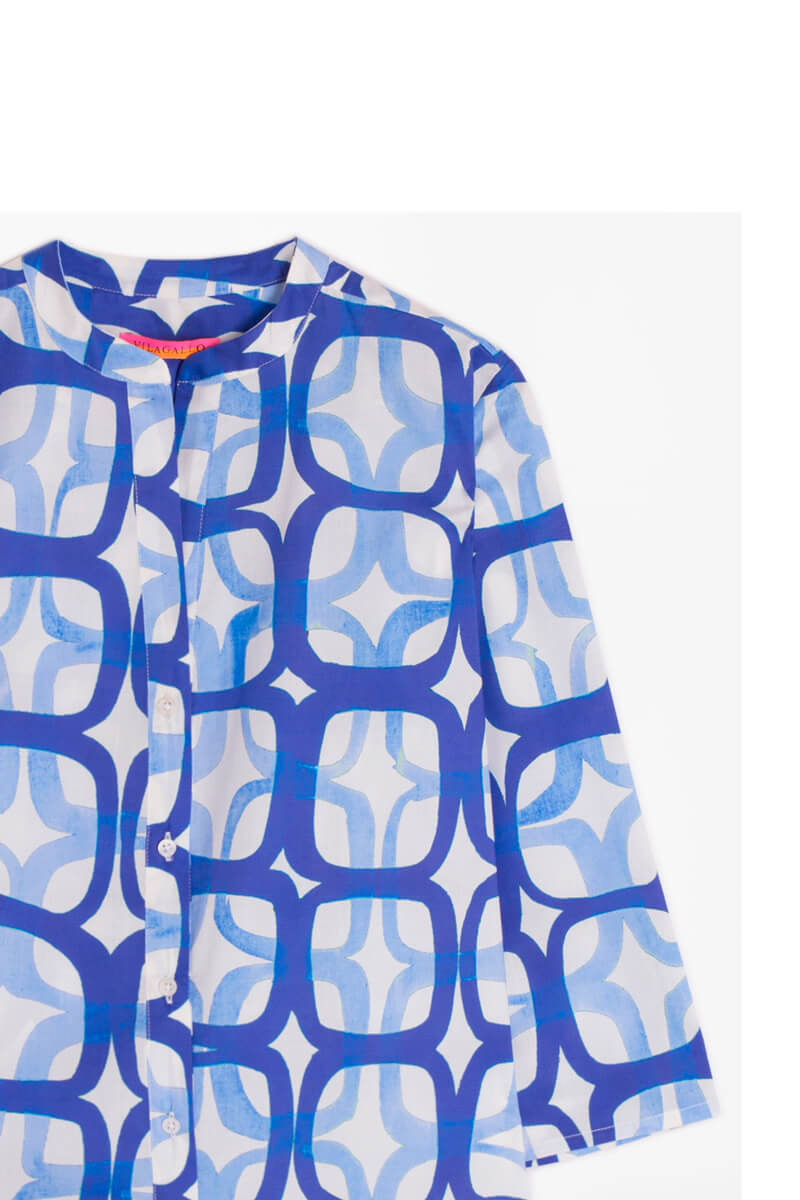 Juliet Art Print Shirt in Deep Blue - Mildred Hoit