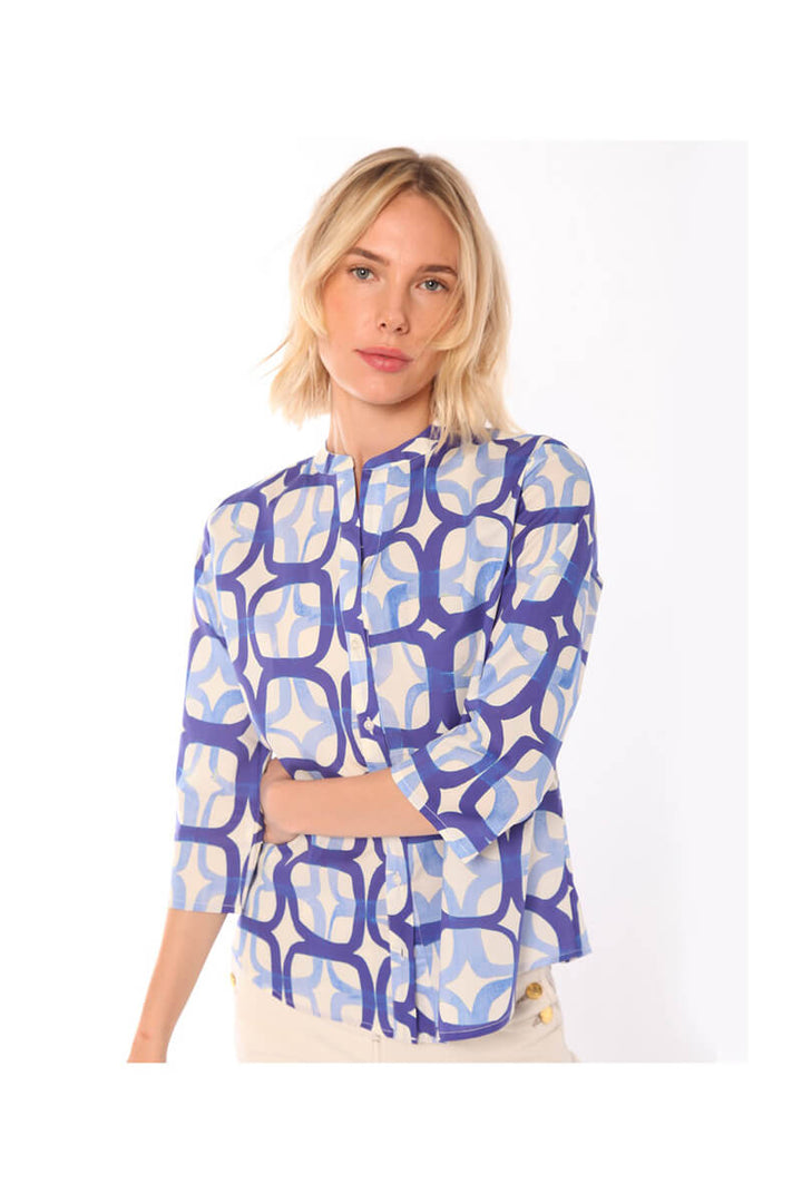 Juliet Art Print Shirt in Deep Blue - Mildred Hoit