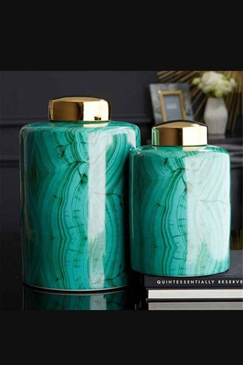 Two's Company Malachite Canister with Gold Lid - Large